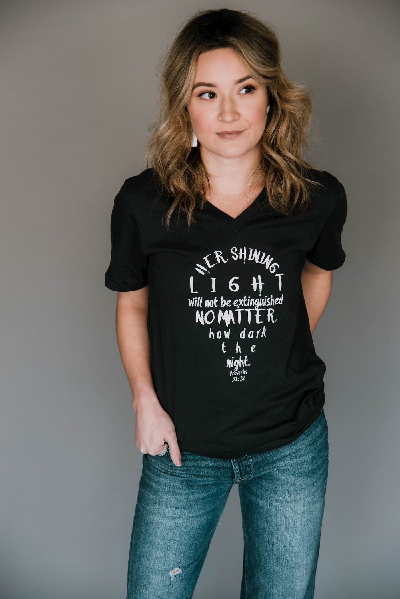 Her Shining Light V-neck Tee - Clothed in Love Boutique
