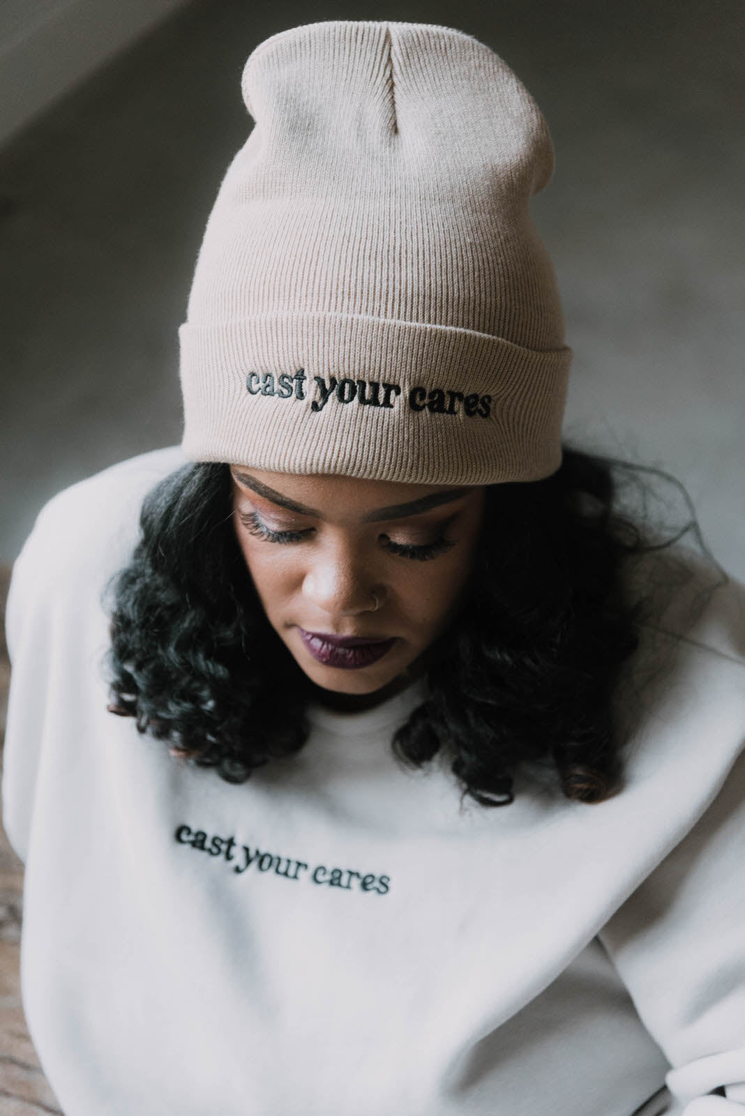 Cast Your Cares Embroidered Beanie